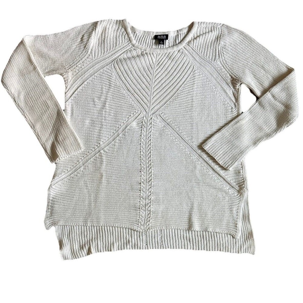 a.n.a. cream colored crew neck sweater Long Sleeve textured knit pattern Size L